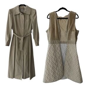 J GALLERY vintage trench coat, beige sz 13/14,zip in fur quilted lining, collar